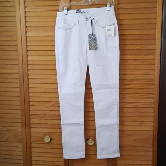 Klip Jeans Denim - Klip Jeans NWT White Rhinestone 5 Pocket Low Rise Skinny Denim Jeans Size 7